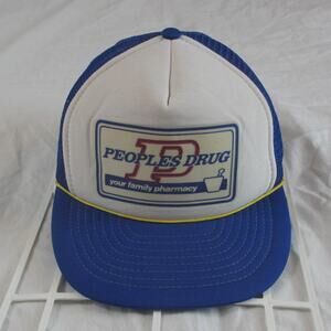 Vintage AJD Peoples Drug Snapback Trucker Hat/Cap Blue & White